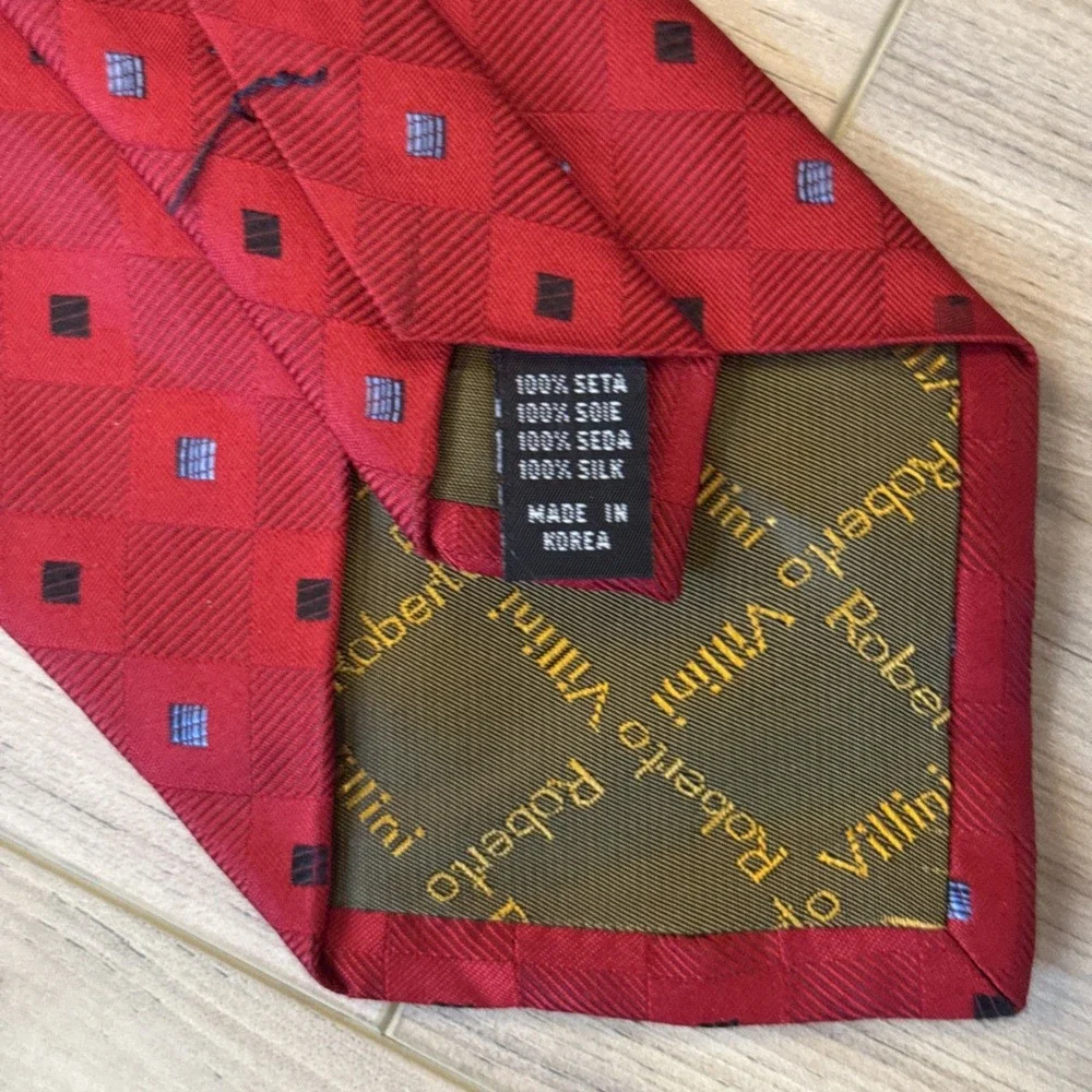 ROBERTO VILLINI MENS TIE RED WITH BLACK WHITE‎ BLUE 4 X 61